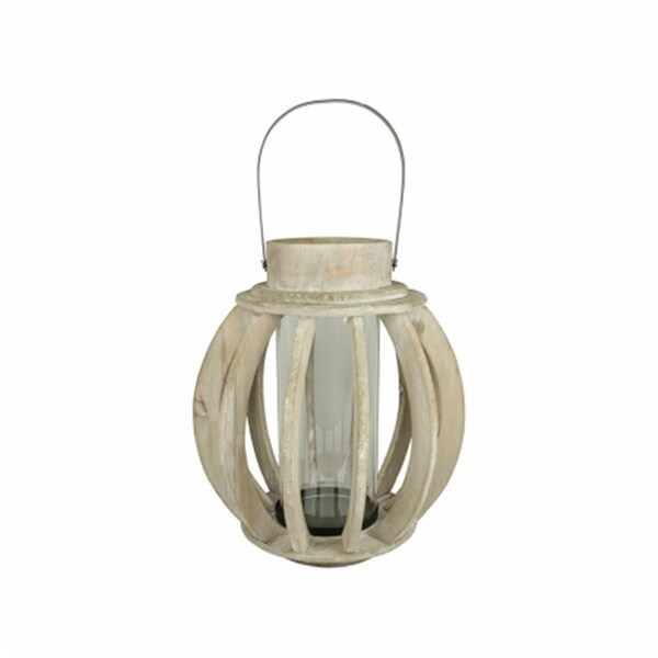 Northlight Seasonal 14.75 in. Seaside Treasures Rustic Chic Drift Wood Sphere and Glass Hurricane Pillar Candle Lantern 31366719 - main
